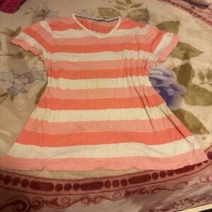 Coral and White Striped Short Sleeve Tee